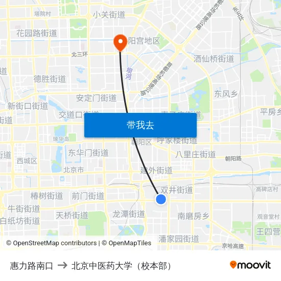 惠力路南口 to 北京中医药大学（校本部） map