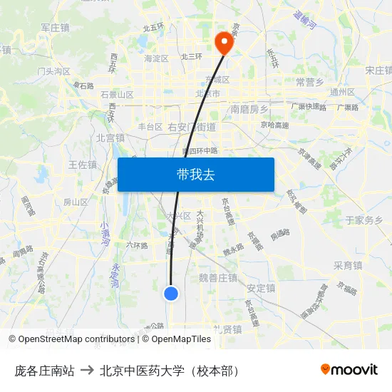 庞各庄南站 to 北京中医药大学（校本部） map