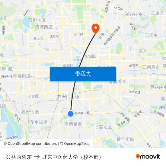公益西桥东 to 北京中医药大学（校本部） map