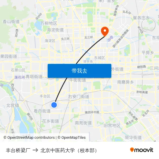 丰台桥梁厂 to 北京中医药大学（校本部） map