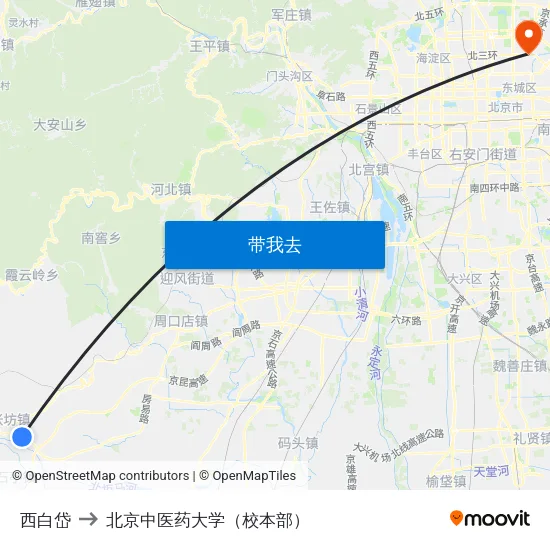 西白岱 to 北京中医药大学（校本部） map