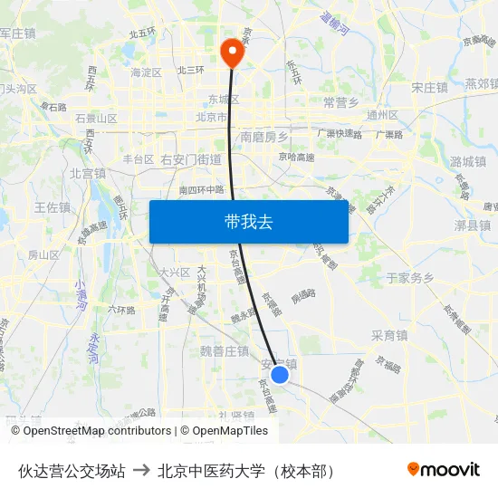 伙达营公交场站 to 北京中医药大学（校本部） map