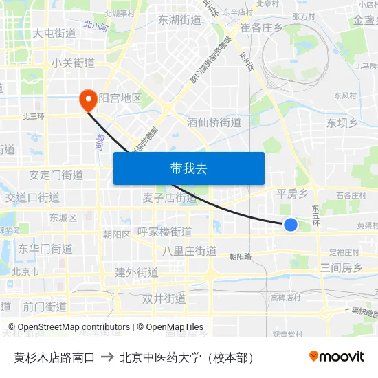 黄杉木店路南口 to 北京中医药大学（校本部） map