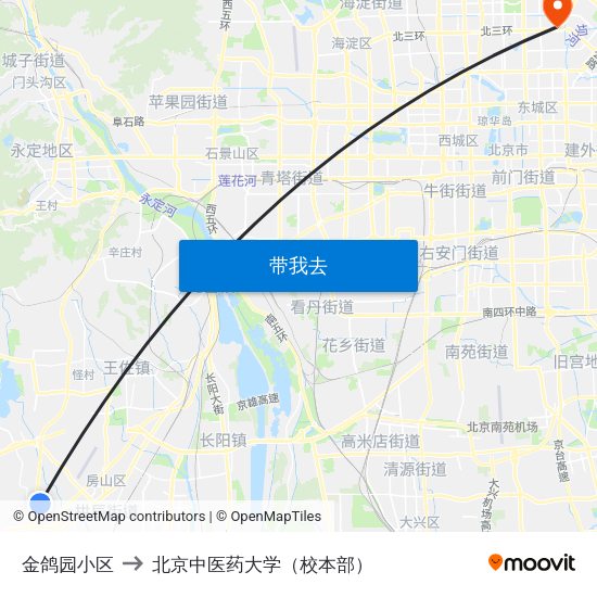 金鸽园小区 to 北京中医药大学（校本部） map