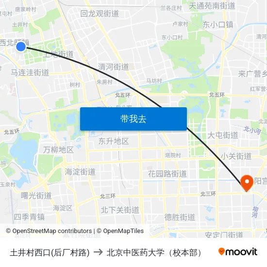 土井村西口(后厂村路) to 北京中医药大学（校本部） map