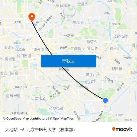 大地站 to 北京中医药大学（校本部） map
