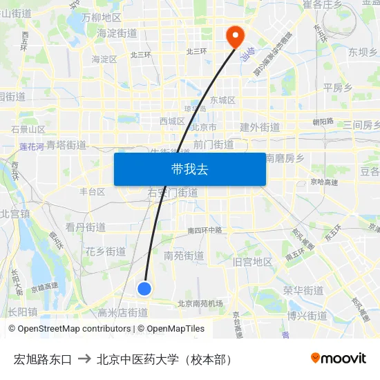 宏旭路东口 to 北京中医药大学（校本部） map