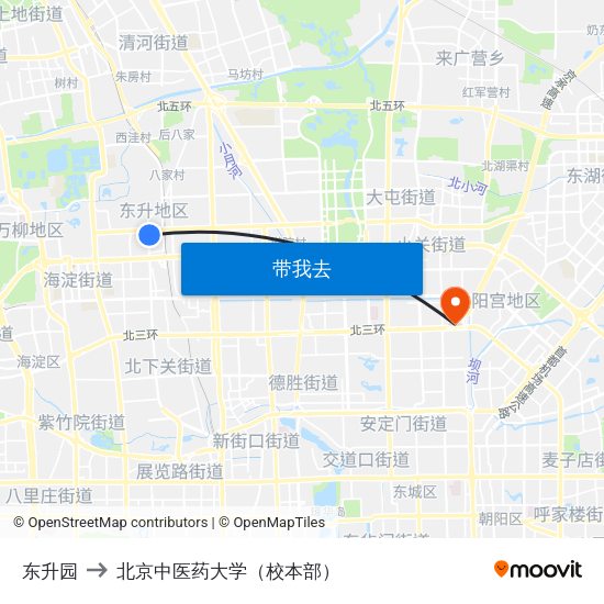 东升园 to 北京中医药大学（校本部） map