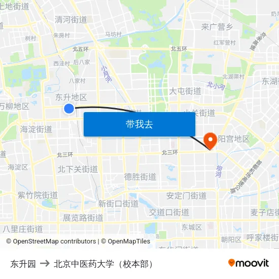东升园 to 北京中医药大学（校本部） map