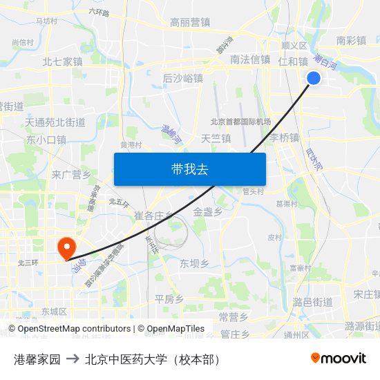 港馨家园 to 北京中医药大学（校本部） map