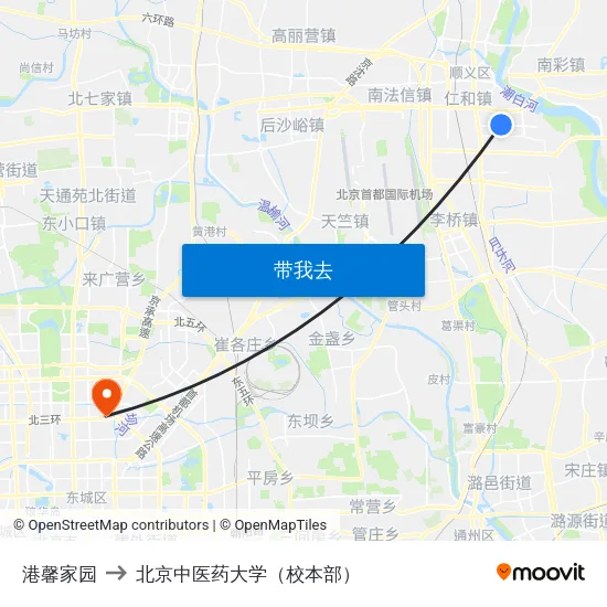 港馨家园 to 北京中医药大学（校本部） map