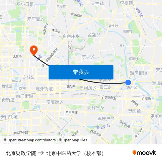 北京财政学院 to 北京中医药大学（校本部） map
