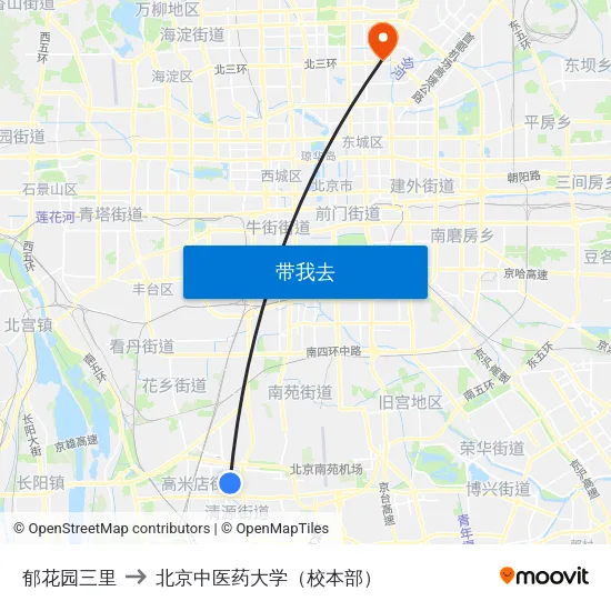 郁花园三里 to 北京中医药大学（校本部） map