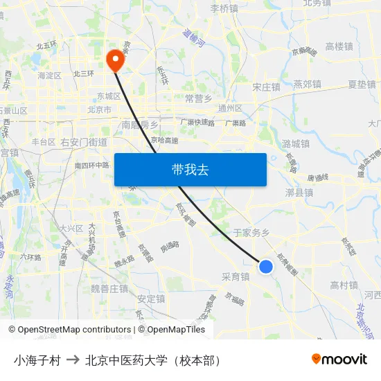 小海子村 to 北京中医药大学（校本部） map