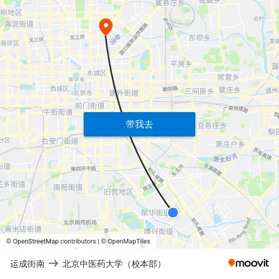 运成街南 to 北京中医药大学（校本部） map