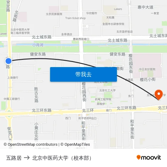 五路居 to 北京中医药大学（校本部） map