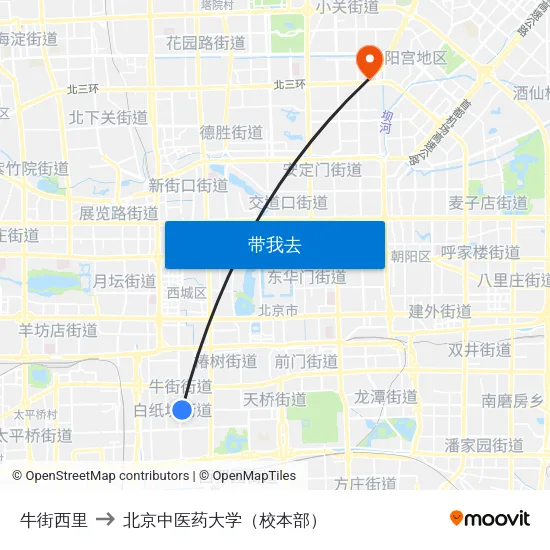牛街西里 to 北京中医药大学（校本部） map