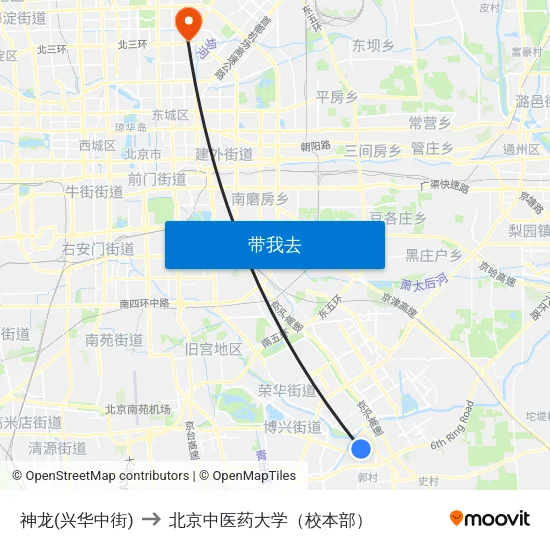 神龙(兴华中街) to 北京中医药大学（校本部） map