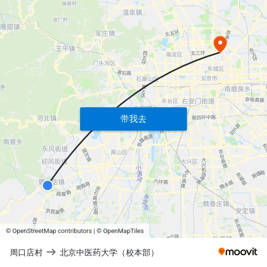 周口店村 to 北京中医药大学（校本部） map