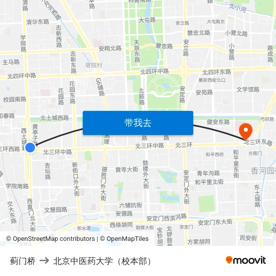 蓟门桥 to 北京中医药大学（校本部） map