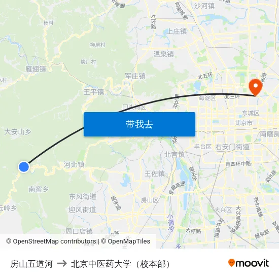 房山五道河 to 北京中医药大学（校本部） map