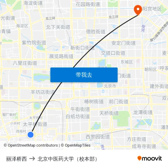 丽泽桥西 to 北京中医药大学（校本部） map