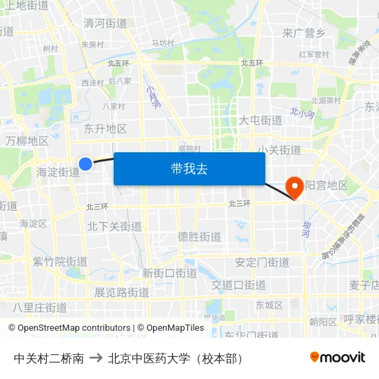 中关村二桥南 to 北京中医药大学（校本部） map