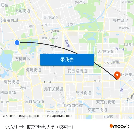 小清河 to 北京中医药大学（校本部） map