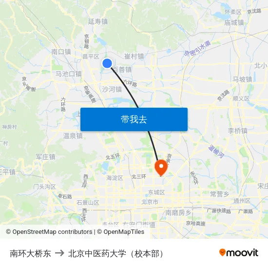 南环大桥东 to 北京中医药大学（校本部） map