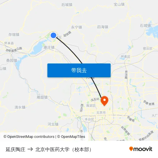延庆陶庄 to 北京中医药大学（校本部） map