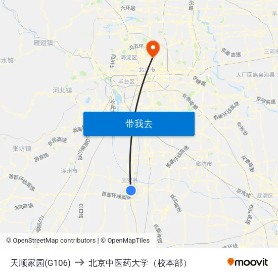 天顺家园(G106) to 北京中医药大学（校本部） map