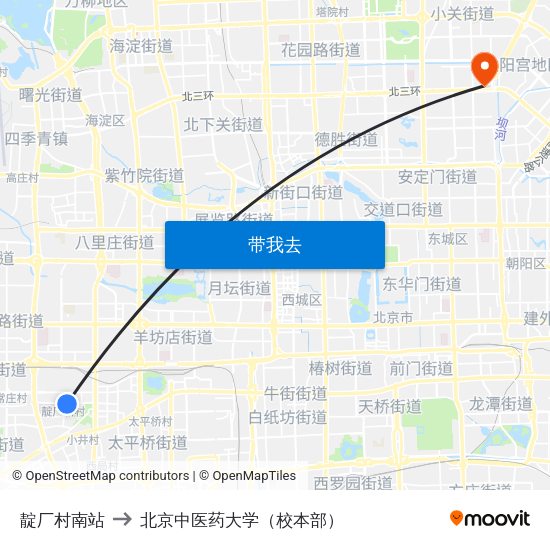 靛厂村南站 to 北京中医药大学（校本部） map