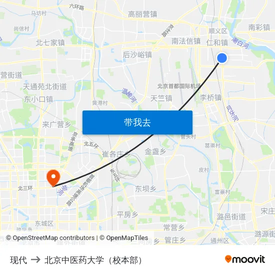 现代 to 北京中医药大学（校本部） map