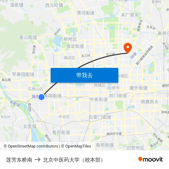 莲芳东桥南 to 北京中医药大学（校本部） map