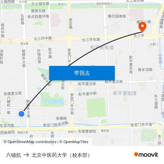 六铺炕 to 北京中医药大学（校本部） map