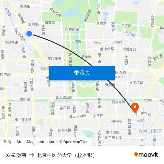 双泉堡南 to 北京中医药大学（校本部） map