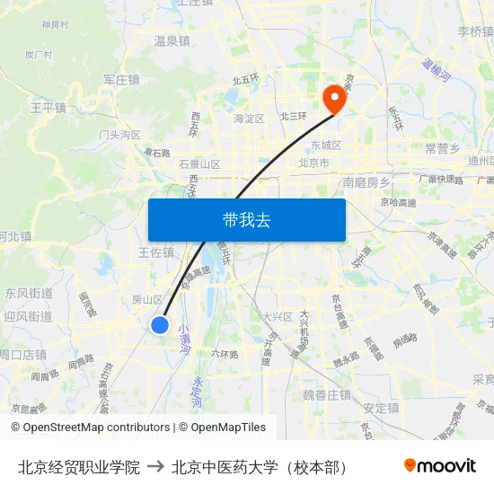 北京经贸职业学院 to 北京中医药大学（校本部） map