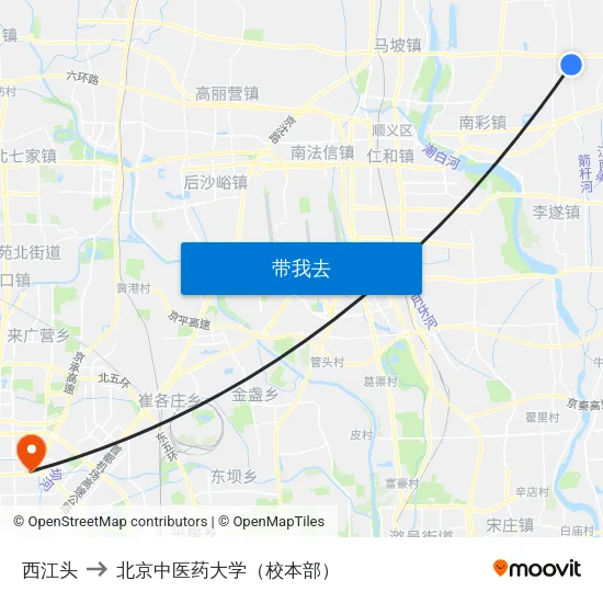 西江头 to 北京中医药大学（校本部） map