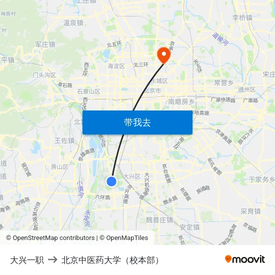 大兴一职 to 北京中医药大学（校本部） map