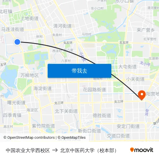 中国农业大学西校区 to 北京中医药大学（校本部） map