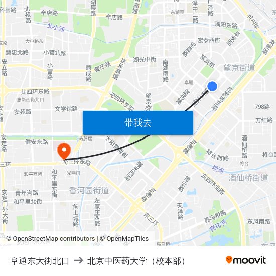 阜通东大街北口 to 北京中医药大学（校本部） map