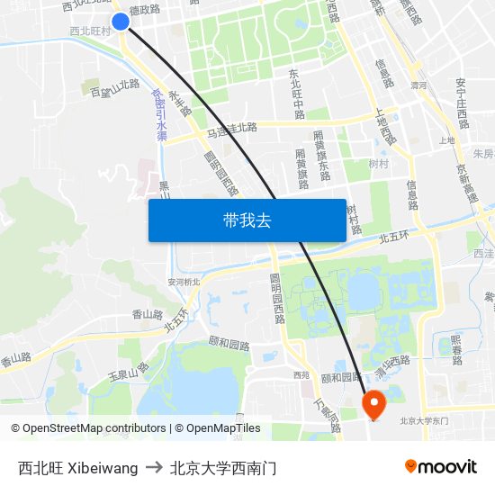 西北旺 Xibeiwang to 北京大学西南门 map