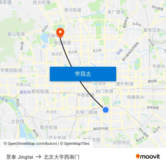 景泰  Jingtai to 北京大学西南门 map
