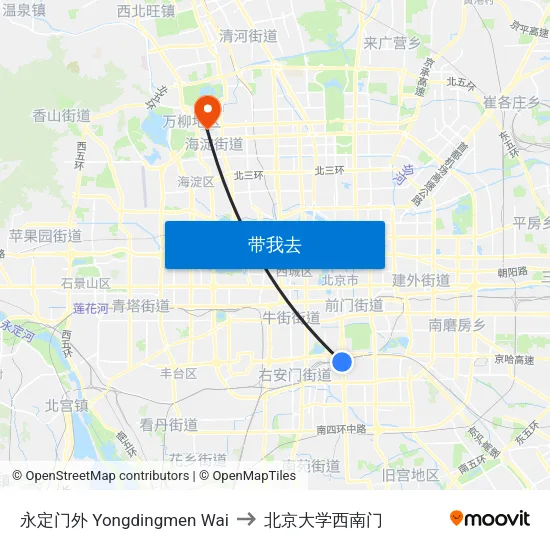永定门外 Yongdingmen Wai to 北京大学西南门 map