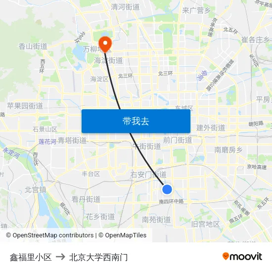鑫福里小区 to 北京大学西南门 map