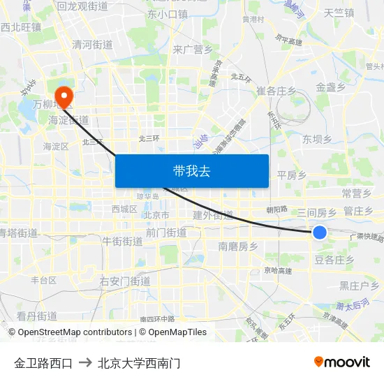 金卫路西口 to 北京大学西南门 map