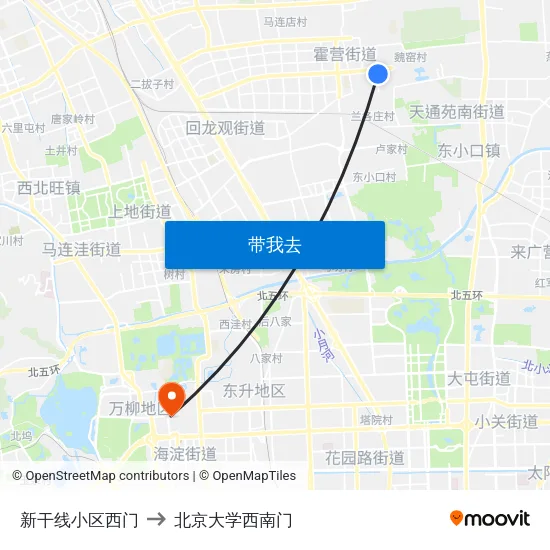 新干线小区西门 to 北京大学西南门 map