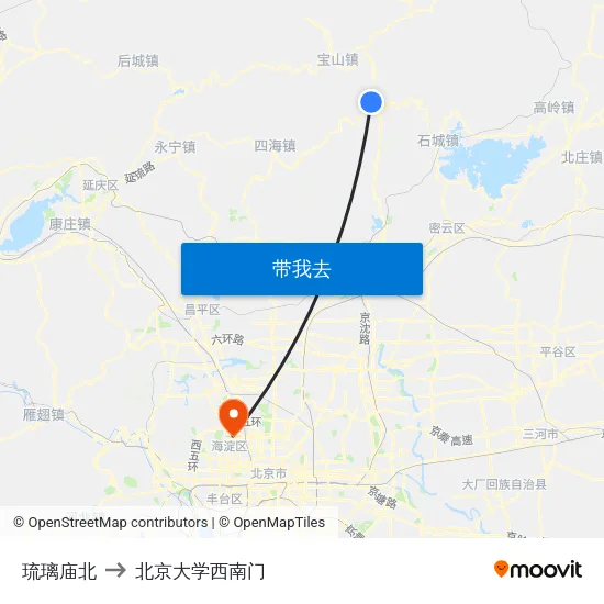 琉璃庙北 to 北京大学西南门 map