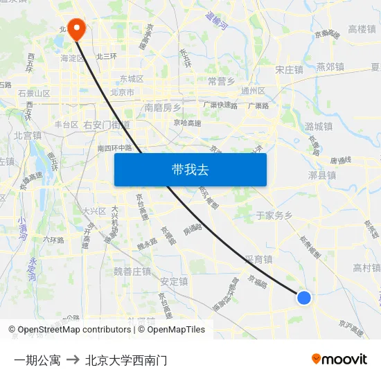 一期公寓 to 北京大学西南门 map
