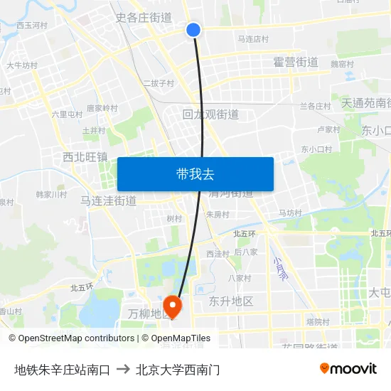 地铁朱辛庄站南口 to 北京大学西南门 map